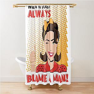 Always Blame a Man Comic Book Style, Perfect for Women Who Love Funny Feminist Quotes. Ideal as a Birthday Gift for Friends, Girlfriends, Wives, or Sisters Who Admire Humorous Quotes for Women. Polyester Shower Curtain