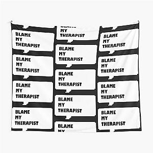 Blame My Therapist - Funny Retro Arcade Style Black and White Speech Bubble Dark Mode Tapestry