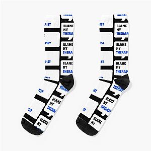 Blame my therapist funny retro arcade style Black and White speech bubble Dark mode Socks