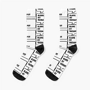 Blame my therapist, funny, Black and White speech bubble socks.