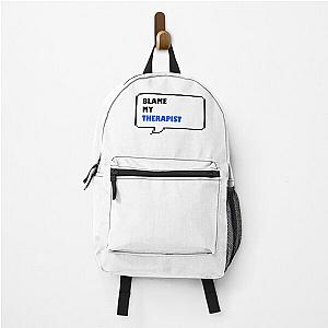 Blame my therapist funny retro arcade style black and white speech bubble backpack