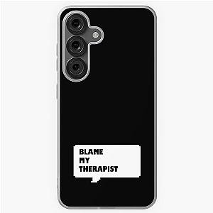 Blame my therapist in retro arcade style with black and white speech bubble dark mode samsung galaxy soft case