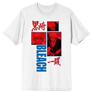 Bleach T-Shirts - Bleach Anime Cartoon Red &amp; Blue Panel White Graphic Classic T-Shirt