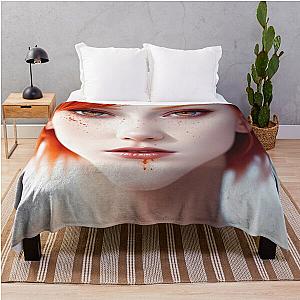 "Scarlet Fury: The Radiant Rebel with a Bloodstained Stare" Throw Blanket