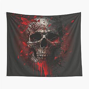 Macabre Skull Splendor, Bloodstained Skull Elegance Tapestry