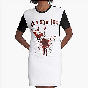 I'm Fine Hand Bloodstained Blood Splatter Halloween  Graphic T-Shirt Dress