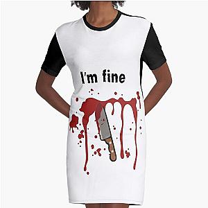 I'm Fine Bloodstained Blood Splatter Halloween Graphic T-Shirt Dress