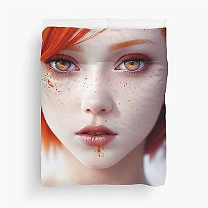 "Scarlet Fury: The Radiant Rebel with a Bloodstained Stare" Duvet Cover