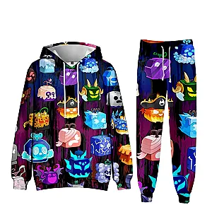 ROBLOX Cartoon Game Blox Fruits Students Casual Leggings Children's Hoodies Trousers Suit