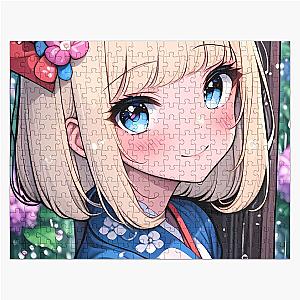 Shiemi Moriyama Blue Exorcist Anime Girl Yukata Flowers Summer Rain Smile Jigsaw Puzzle
