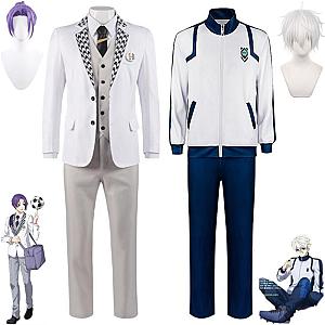BLUE LOCK Seishiro Nagi Reo Mikage Cosplay Costume Wig White School Uniform