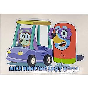 Bluey and Bingo Blue and Orange Dog Nice Parking Spot Rita Stickers ES1302