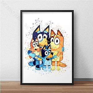 Bluey Print Heeler Family Character Water Colour Splash Wall Vertical Picture ES1302