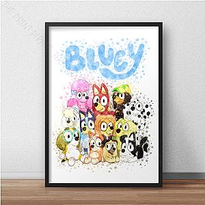 Bluey and Friend Character Print Water Colour Splash Wall Vertical Picture ES1302