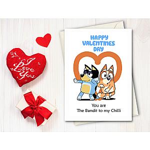 Bluey and Bingo Love Heart You Are My Bandit  Chilli Valentines Day Card ES1302