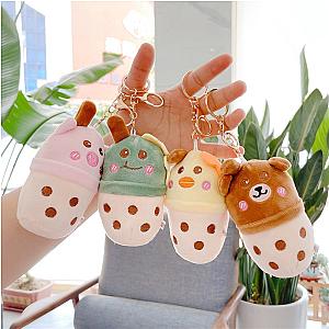 Boba Milk Tea Animal Head Plush Keychain