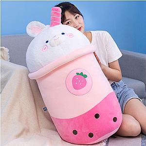 30-60cm Pink Bunny Boba Strawberry Bubble Tea Plush