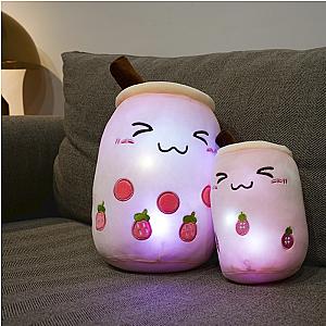 25cm Pink Brown Boba Milk Tea Cup With Colorful LED Lights Plush