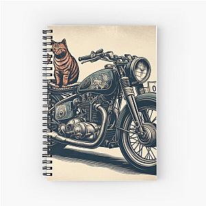 Cat  Bob Dylan and classic motorcycle Spiral Notebook