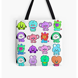 BT21 Bags - Colourful BT21 Character Pattern Style All Over Print Tote Bag RB2103