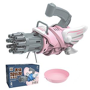 Pink Wings Kids Electric Gatling Bubble Gun 12 Hole Bubble Gun