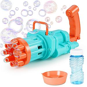 Light Blue Bubble Machine Electric Automatic 8 Hole Bubble Gun