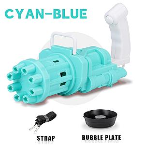 Cyan Blue Automatic Gatling Bubble Guns 8 Hole Bubble Gun