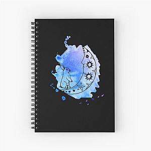 Bunny on the moon in blue ink drop Spiral Notebook