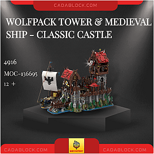 MOC Factory 136695 Wolfpack Tower &amp; Medieval Ship - Classic Castle Modular Building