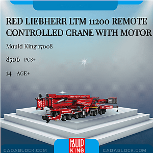 MOULD KING 17008 Red Liebherr LTM 11200 Remote Controlled Crane With Motor Technician