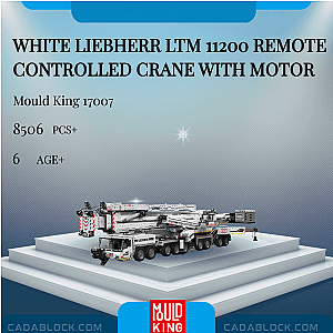 MOULD KING 17007 White Liebherr LTM 11200 Remote Controlled Crane With Motor Technician