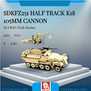 Sluban M38-B0695 SDKFZ251 Half Track K18 105MM Cannon Military