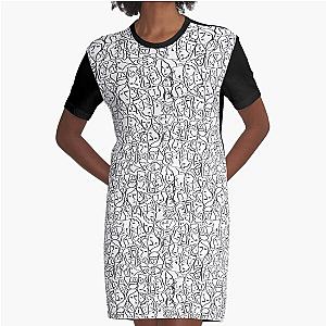 Call Me By Your Name Mini Elio Shirt Faces in Black Outlines on White CMBYN Graphic T-Shirt Dress