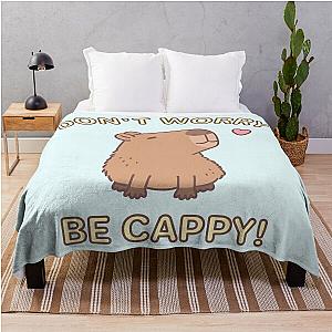 Funny Don't Worry Be Cappy, Happy Capybara Throw Blanket