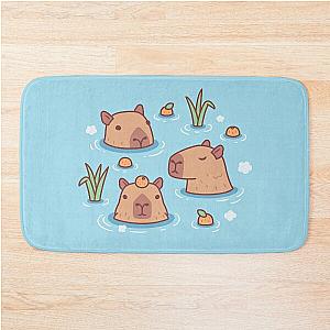 Cute Capybaras Chilling in Hot Spring With Oranges Bath Mat