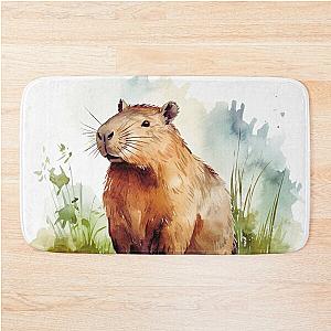 Watercolor Capybara Bath Mat