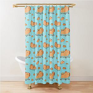 Capybara pattern swimming with oranges Shower Curtain