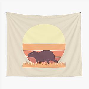 Retro Capybara Sunset Vintage Sunrise Tapestry