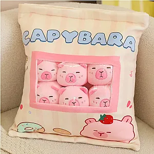 Cute Capybara Pudding Snack Pink Pillow