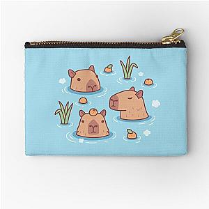 Cute Capybaras Chilling in Hot Spring With Oranges Zipper Pouch