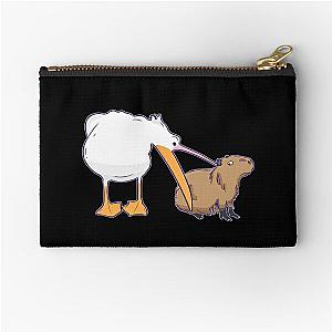 Pelican Tries to Eat Capybara Funny Cute Meme Zipper Pouch