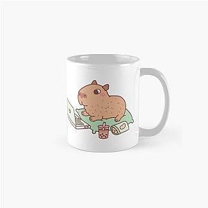 Cute Chilling Capybara With Laptop And Snacks Classic Mug