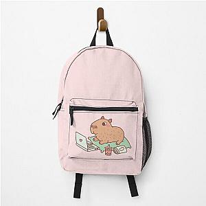 Cute Chilling Capybara With Laptop And Snacks Backpack