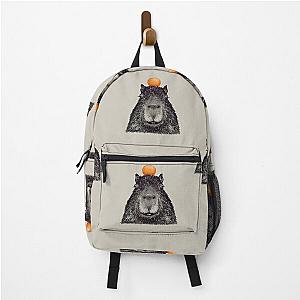 Capybara  Orange - Capy Yuzu - Capybara with Orange on Head - His Name - Gort - Portrait Backpack