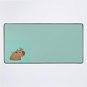 Capybara chill with a bird Desk Mat