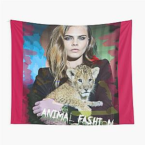 Cara Delevingne and Lion - Animal Fashion Tapestry
