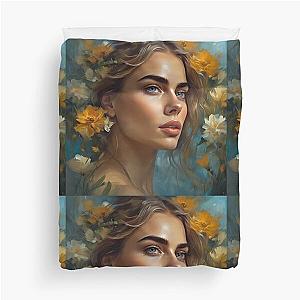Cara Delevingne with flowers Duvet Cover