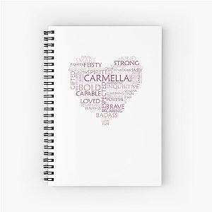 Carmella Heart Word Cloud Shape Name - Pink - Female Empowerment Personalised Text 0421 Spiral Notebook