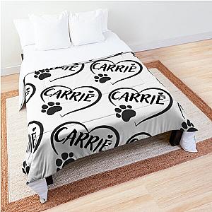 Carrie's pet dog or cat name in a heart with a paw, great gift for dog owners comforter