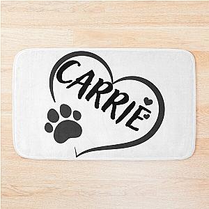 Carrie Pet Dog or Cat Name in a Heart with a Paw Great Gift for Dog or Cat Owners Bath Mat